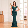 Emerald Green Sequin High-Waisted Fishtail Evening Gown