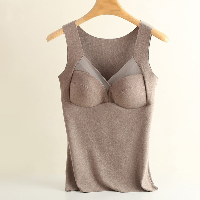 Women's V-Neck Thermal Tank Top with Built-In Bra