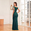 Emerald Green Sequin High-Waisted Fishtail Evening Gown