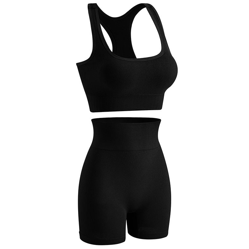 Women's Wireless Sports Bra and High-Waisted Shorts Set