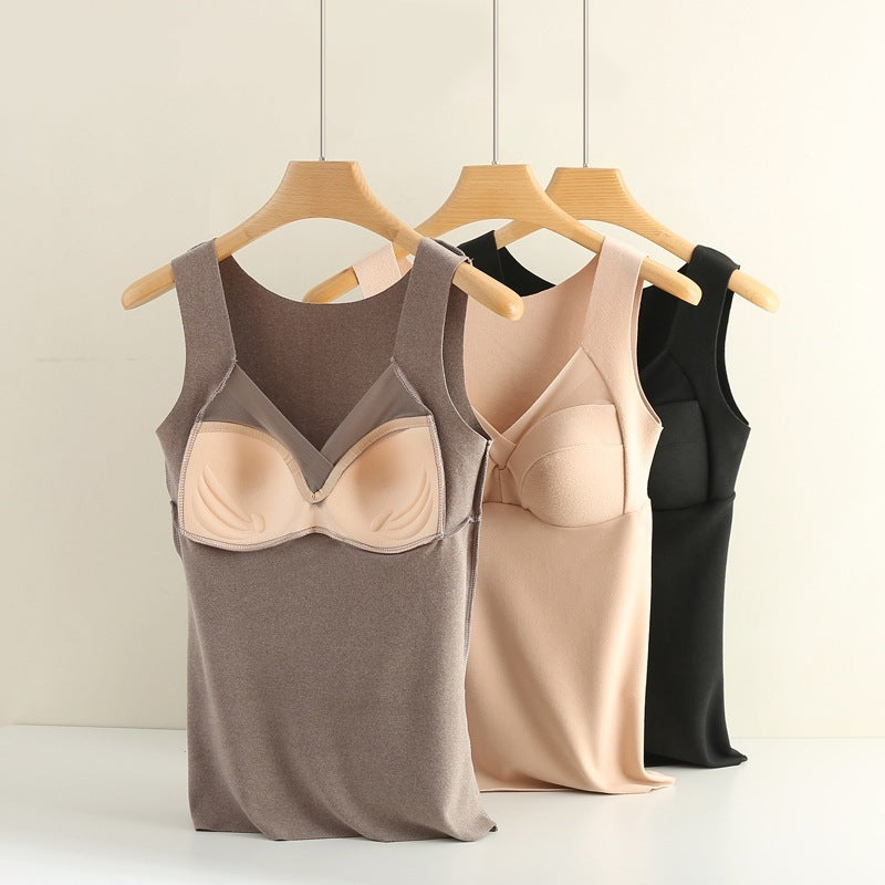 Women's V-Neck Thermal Tank Top with Built-In Bra