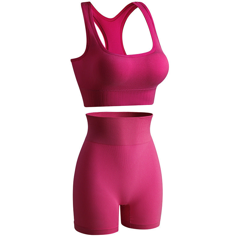 Women's Wireless Sports Bra and High-Waisted Shorts Set