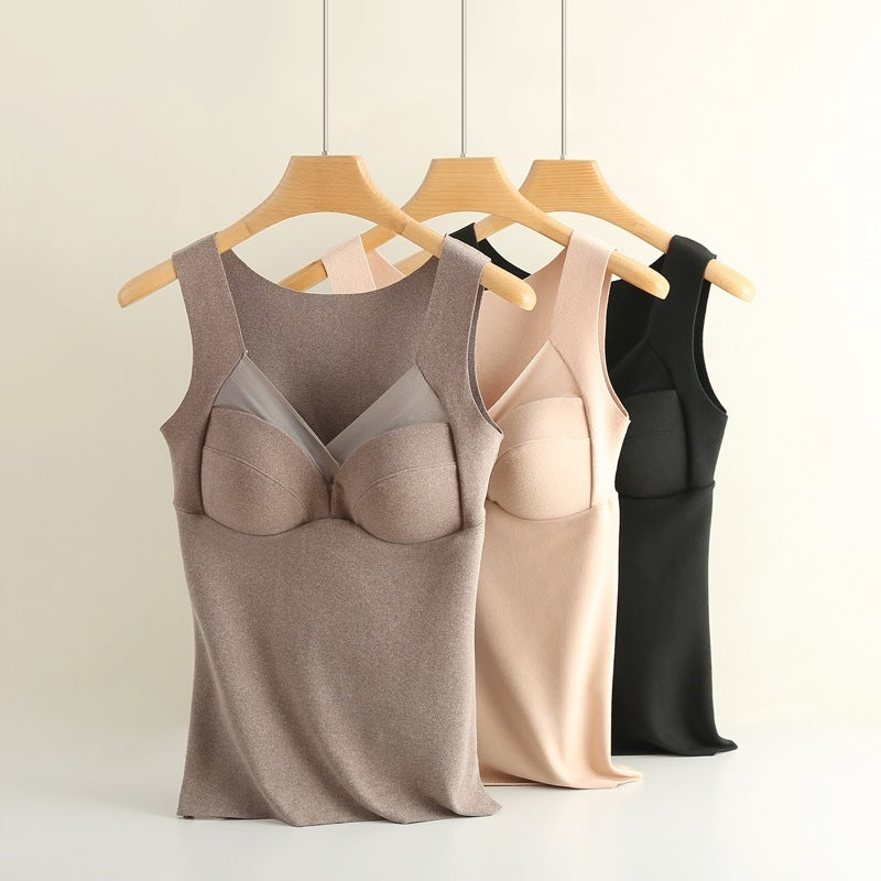 Women's V-Neck Thermal Tank Top with Built-In Bra