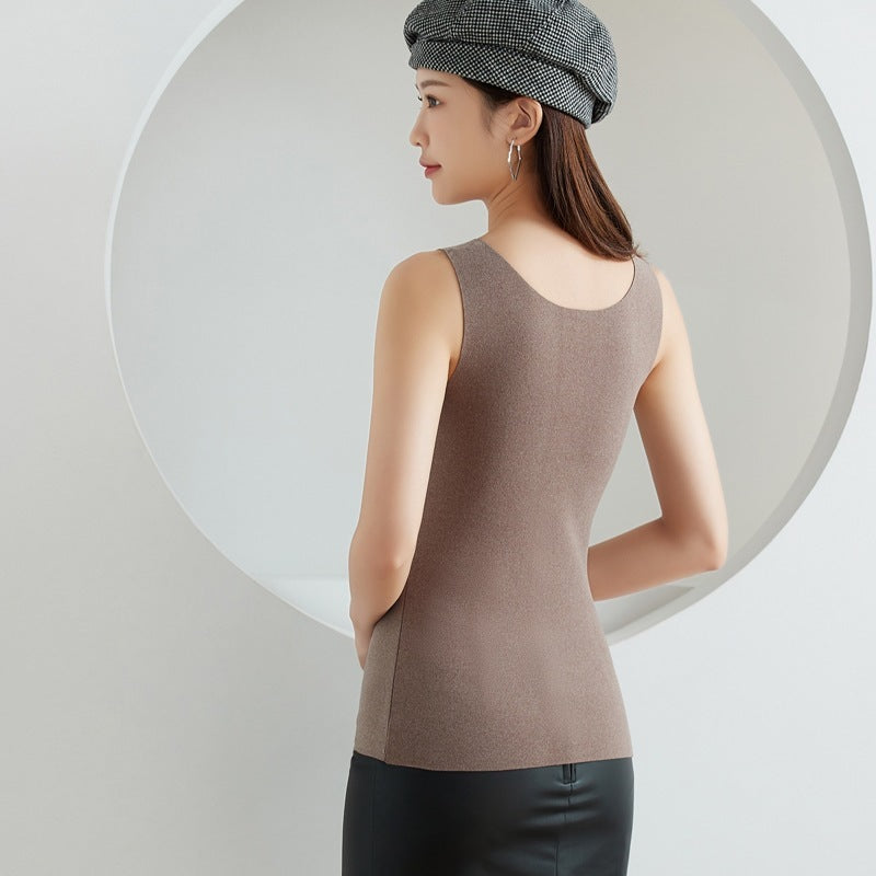 Women's V-Neck Thermal Tank Top with Built-In Bra