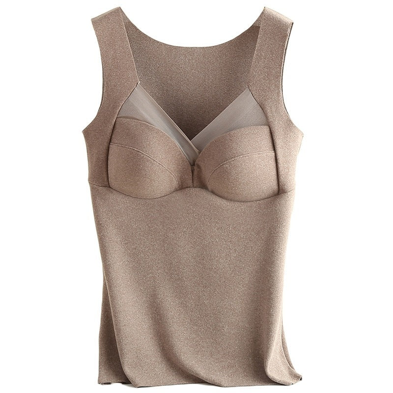 Women's V-Neck Thermal Tank Top with Built-In Bra